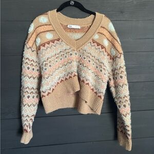 Zara Tan Multicolor Knit Eyelash Sweater